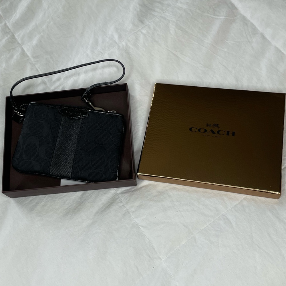 COACH 12cm signature small wristlet wallet black jacquard pattern - Picture 2 of 7